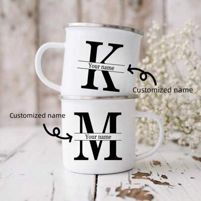 1pc Custom Name Enamel Cup Custom Alphabet Cup Coffee Cup Outdoor Mug Suitable As A Gift For Bridesmaids, Friends, Mothers, Halloween Gift, Christmas Gift, New Year Gift,Multi-Functional,Durable,Ornamental,Anti-Mold,Reusable,Easy To Clean,Adorable,High-Quality,Cute,Modern,Custom,Personalized,Unique,Ideal Gifts For Him,Ideal Gifts For Her,Her,Girlfriend,Family,Friends,Son,School Students,Workers,Kids,Dining Room,Bathroom,Living Room,Bedroom,Office,Tea Room,School,Home