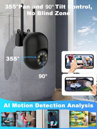1/2/4 Packs 1080p HD Home Monitoring Camera All Weather Full Evening Vision, 360° Viewing Zoom, Two Way Talk, Pet Detection Motion Alerts Wireless Inside Outside view 6