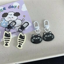 1 件可爱卡通黑猫和小鱼钥匙扣，独特精致吊坠钥匙圈，适合背包、女朋友、情侣 - 彩色 - 查看 3