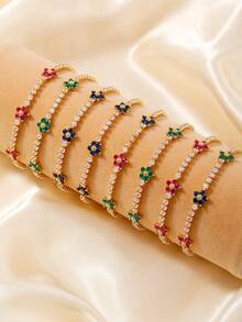 1 件时尚铜镶嵌花饰手链，适合作为家庭礼物、圣诞礼物、新年礼物、朋友礼物、派对礼物、日常佩戴 - 鍍金色 - 查看 7