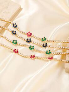 1 件时尚铜镶嵌花饰手链，适合作为家庭礼物、圣诞礼物、新年礼物、朋友礼物、派对礼物、日常佩戴 - 鍍金色 - 查看 11