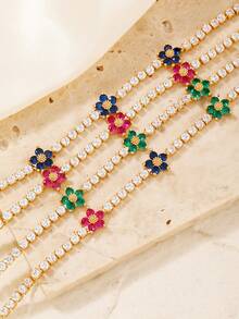 1 件时尚铜镶嵌花饰手链，适合作为家庭礼物、圣诞礼物、新年礼物、朋友礼物、派对礼物、日常佩戴 - 鍍金色 - 查看 10