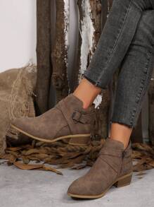 Thu/Đông 2025 Kết hợp với váy, Giày bốt cổ ngắn thời trang nữ, Giày bốt ngắn ôm vừa vặn gót dày thiết kế mũi nhọn mới 2024, Giày mùa thu - Đồng - Xem 3