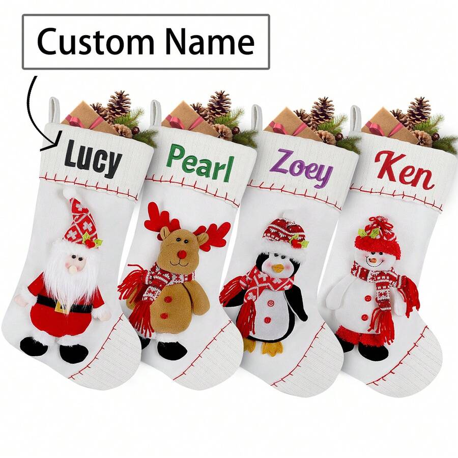 个性化圣诞袜、圣诞节定制刺绣家庭袜、带名字的季节性家居和厨房装饰、针织圣诞袜 - 彩色 - 查看 1