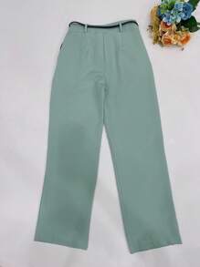 Women's Set: Summer Sleeveless Solid Color Round Neck Top And Wide Leg Pants With Belt And Bag - Mint Green - View 7