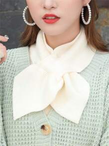 Minimalist Solid Color Knit Cross Scarf Stylish Versatile Warm Neck Scarf Autumn Winter Coldproof Elastic Scarf