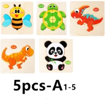 木制男孩拼图形状学习教育卡通动物智力益智玩具儿童礼物节日礼物女孩圣诞节 - 立體小拼圖-lh - 查看 10