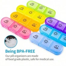 1 hộp đựng thuốc chống ẩm và chống mùi di động màu sắc, hộp đựng thuốc du lịch cỡ lớn, đựng 4 viên thuốc một ngày, hộp đựng thuốc XL AM PM hàng tuần, hộp đựng thuốc 7 ngày, đựng thuốc hàng ngày cỡ lớn đựng vitamin, hộp đựng thuốc lớn, hộp đựng thuốc (cầu vồng) - Hoàn hảo để sắp xếp thuốc khi di chuyển - Nhiều màu - Xem 7