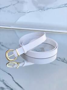 Women's Belt 2093 Thin With Gold Buckle In Minimalist Synthetic Leather 3247 - trắng - Xem 2