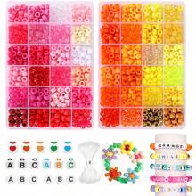 200/480/960/1440 件小马珠 Kandi 手链套件、友谊手链制作套件、发珠和字母心形，用于工艺礼品手链珠宝制作，带弹性绳
