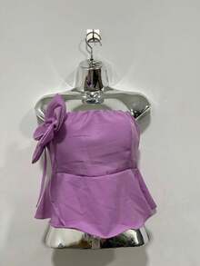 Strapless Blouse Flower Fashion Cady Color Spring Summer - Màu Lilac Tím - Xem 1