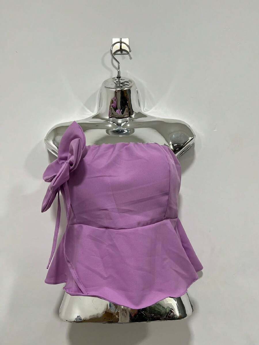 Strapless Blouse Flower Fashion Cady Color Spring Summer - Màu Lilac Tím - Xem 1