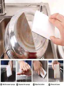 Nano Sponge, Magical Nano Sponge, Colored Nano Sponge, 1.5x Compressed, 2x Compressed, Nano Sponge Magic Wipe For Kitchen Dish Washing, Bathroom, Car Cleaning, Shoe Cleaning, Multi-Use & Durable, Suitable For Various Surfaces Such As Bathtub, Shoes, Floors, Bathrooms, Kitchens, Walls, Deep Cleaning, Classroom Cleaning, Party Cleaning & Maintenance, Stove, Sink, Outdoor Cleaning - White - View 7