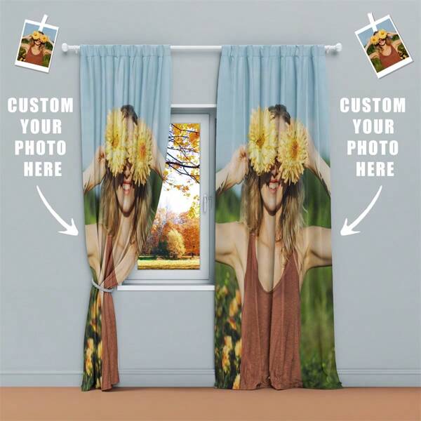 1pc Customized Window Curtain, Personalized Curtain, Photo Printed Curtain, Birthday Gift, Home Decor Personalized Gift