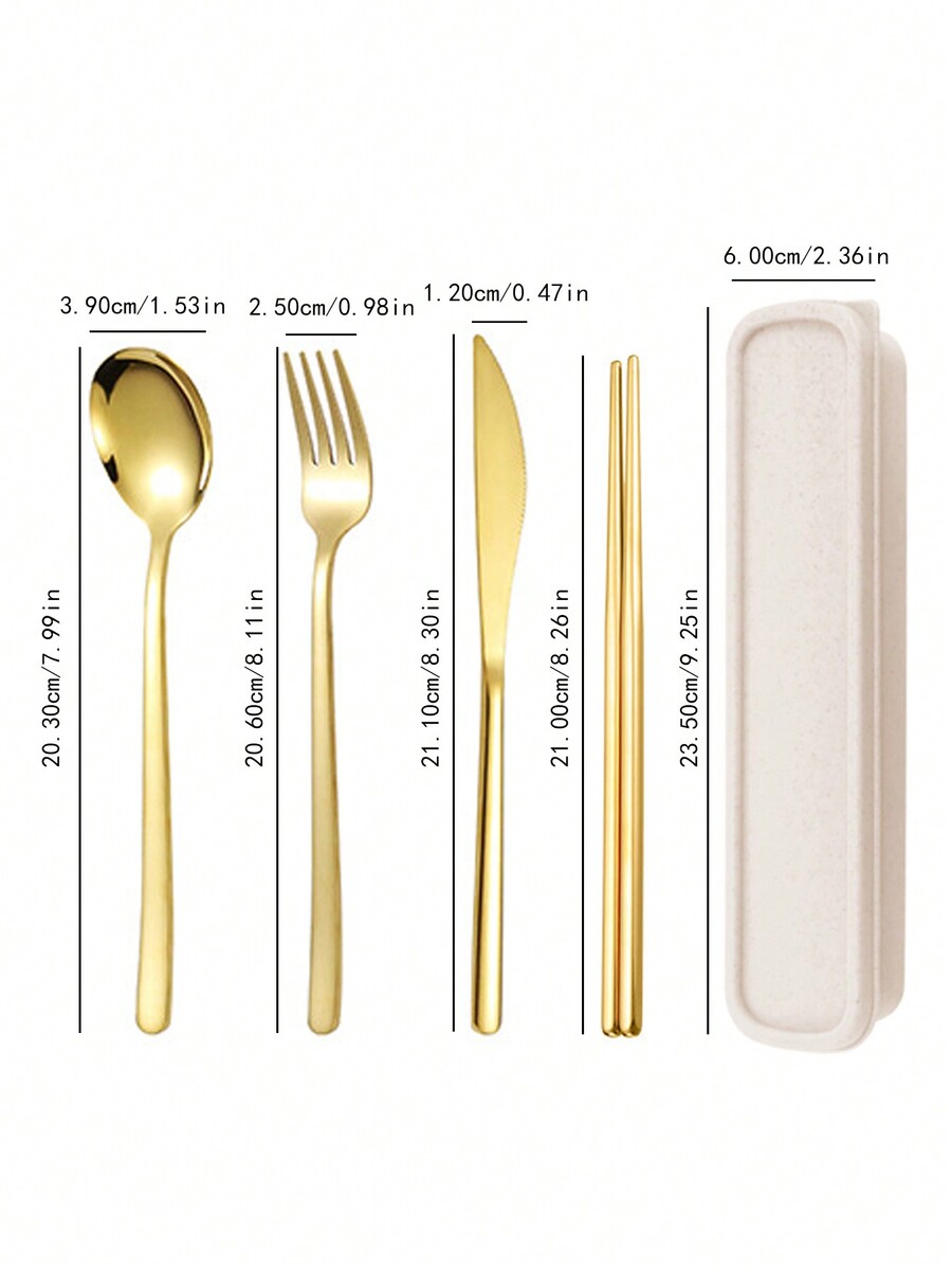 4pcs Stainless Steel Portable Cutlery Set, Including Knife, Fork, Spoon