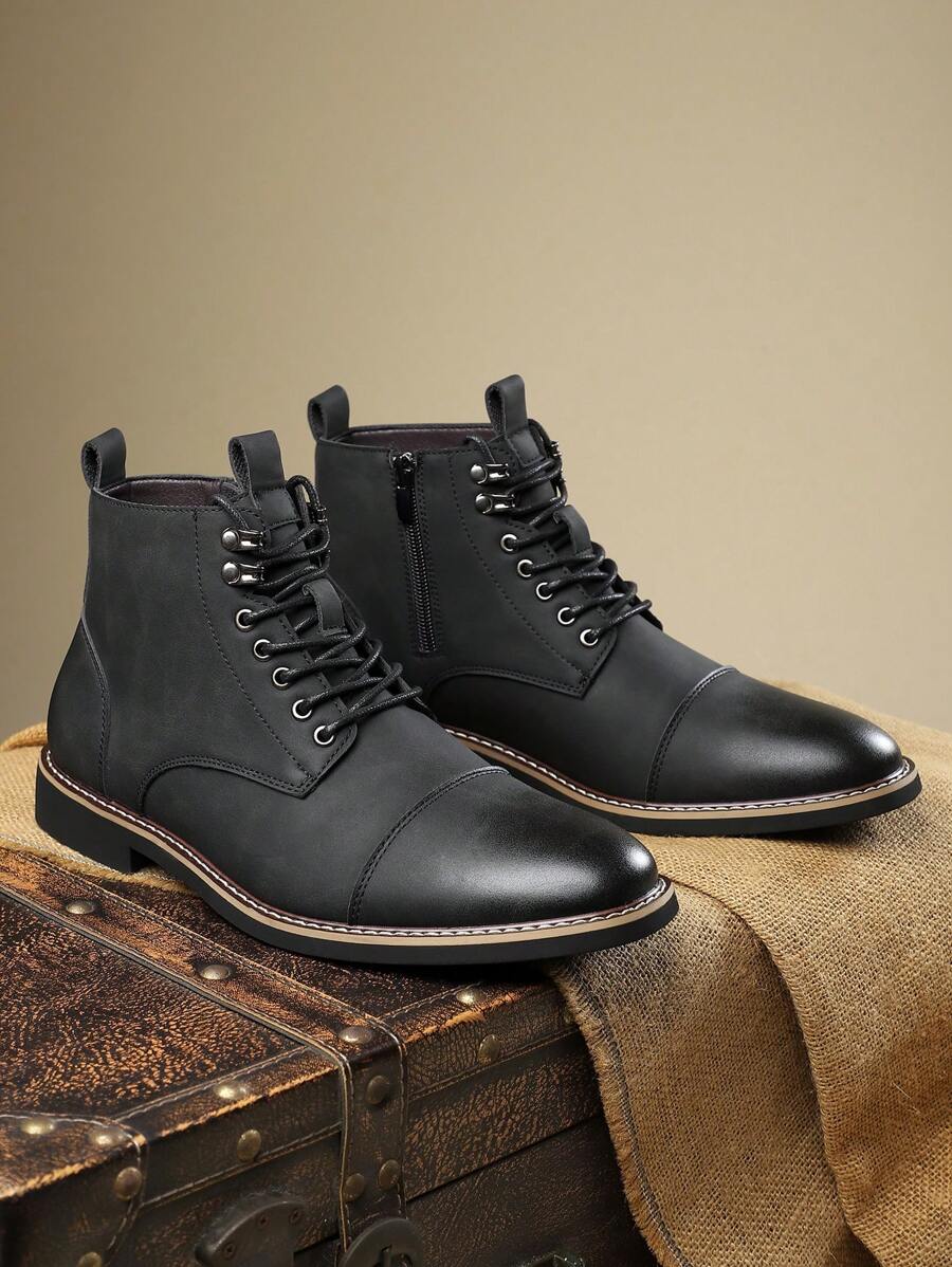Botas con cordones de estilo británico para hombre, zapatos de alta versatilidad, clásicos y de negocios casuales con diseño retro (el tamaño se ejecuta talla grande grande)