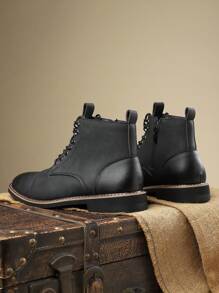 Botas con cordones de estilo británico para hombre, zapatos de alta versatilidad, clásicos y de negocios casuales con diseño retro (el tamaño se ejecuta talla grande grande)