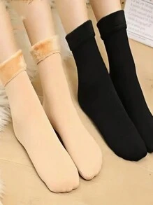 5 Đôi/1 Đôi Tất Nữ Mùa Đông Ấm Áp Dày Màu Trơn Mềm Mại Thường Ngày Bằng Cashmere Giả Chống Tuyết Lạnh - Nhiều màu - Xem 5