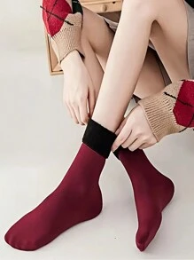 5 Đôi/1 Đôi Tất Nữ Mùa Đông Ấm Áp Dày Màu Trơn Mềm Mại Thường Ngày Bằng Cashmere Giả Chống Tuyết Lạnh - Nhiều màu - Xem 6