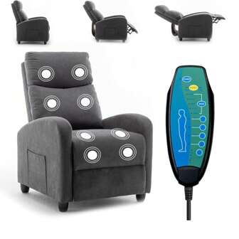 Electric Massage Recliner Chair, Massage Armchair Chair With 8 Point Vibration Massage, Velvet Upholstered Massage Armchair Lounger Sofa With Remote And Side Pocket, Pushback Recliner
