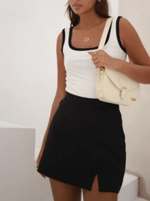 Women's Tank Top U Neck Square Neck Wide Strap Ribbed Premium Old Money Tailoring Elegant Versatile Basic Casual - 白色雙色 - 查看 5