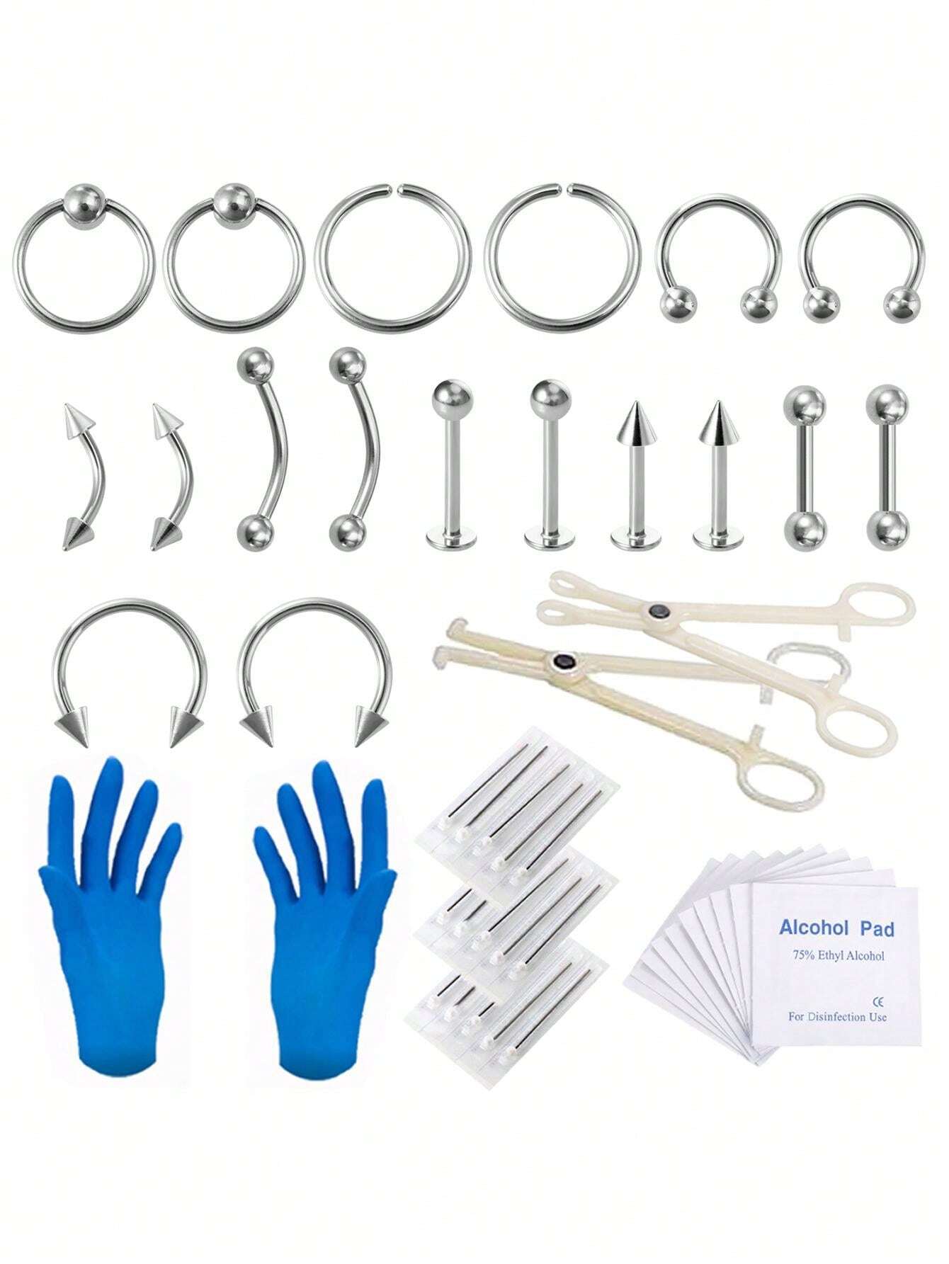 47pcs Body Septum Piercing Kits 18G Piercing Needles Pliers Tools For