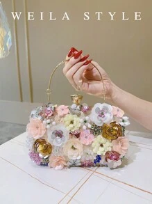 Flower Decor Shoulder Bag, Cheongsam Clutch, Ladies Handbag, Party Bag, Bridesmaid Purse, Bridal Purse, Faux Pearl Clutch, Sequin Beaded Bag, Formal Dress Bag, Chain Small Square Crossbody Bag, Tready Party Bags,Perfect For Party, Wedding, Prom, Dinner/Banquet, Perfectly Matching With Prom Dresses For Women, Prom Accessories,Sequin Dress Women,Sparkly Dress,Elegant Dresses For Women, Elegant Prom Bag, Exquisite Floral Bag For Women