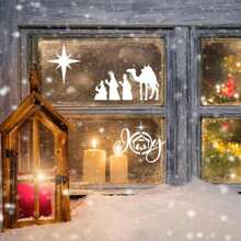 Khuôn nến Giáng sinh dùng để vẽ trên bánh quy gỗ, đồ trang trí nhỏ, khuôn nến cảnh Chúa giáng sinh dùng để làm đồ thủ công, đồ trang trí tiệc tại nhà bằng thủy tinh (16 hình Giáng sinh 4 vòng tròn) - Trắng - Xem 4