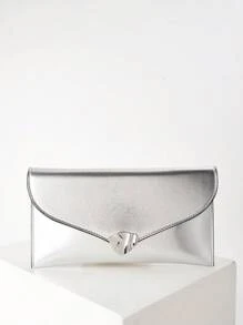 闪亮奢华信封手拿包，饰以精美十字纹金属配件，PU材质，配有金属链条肩带，适合派对、婚礼、盛会、正式晚宴等场合，可搭配婚纱、礼服、舞会礼服、生日礼服，优雅时尚，展现女性魅力。 - 銀色 - 查看 2