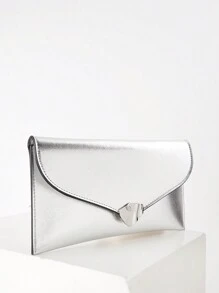 闪亮奢华信封手拿包，饰以精美十字纹金属配件，PU材质，配有金属链条肩带，适合派对、婚礼、盛会、正式晚宴等场合，可搭配婚纱、礼服、舞会礼服、生日礼服，优雅时尚，展现女性魅力。 - 銀色 - 查看 3