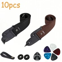 10pcs Guitar Strap With Pick Holder Star Shoulder Straps Adjustable Leather Ends,Include 5 Guitar Picks And 1 Hold And 2 Washers