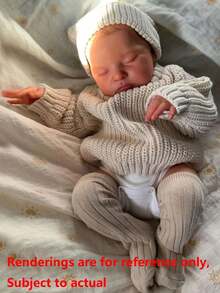 48 厘米逼真重生睡娃娃，手绘 3D 皮肤和血管，19 英寸活体柔软乙烯基新生婴儿可爱儿童睡前玩具（部分零件随机，包括奶嘴、奶瓶、尿布、帽子和衣服套装） - 駝色 - 查看 1