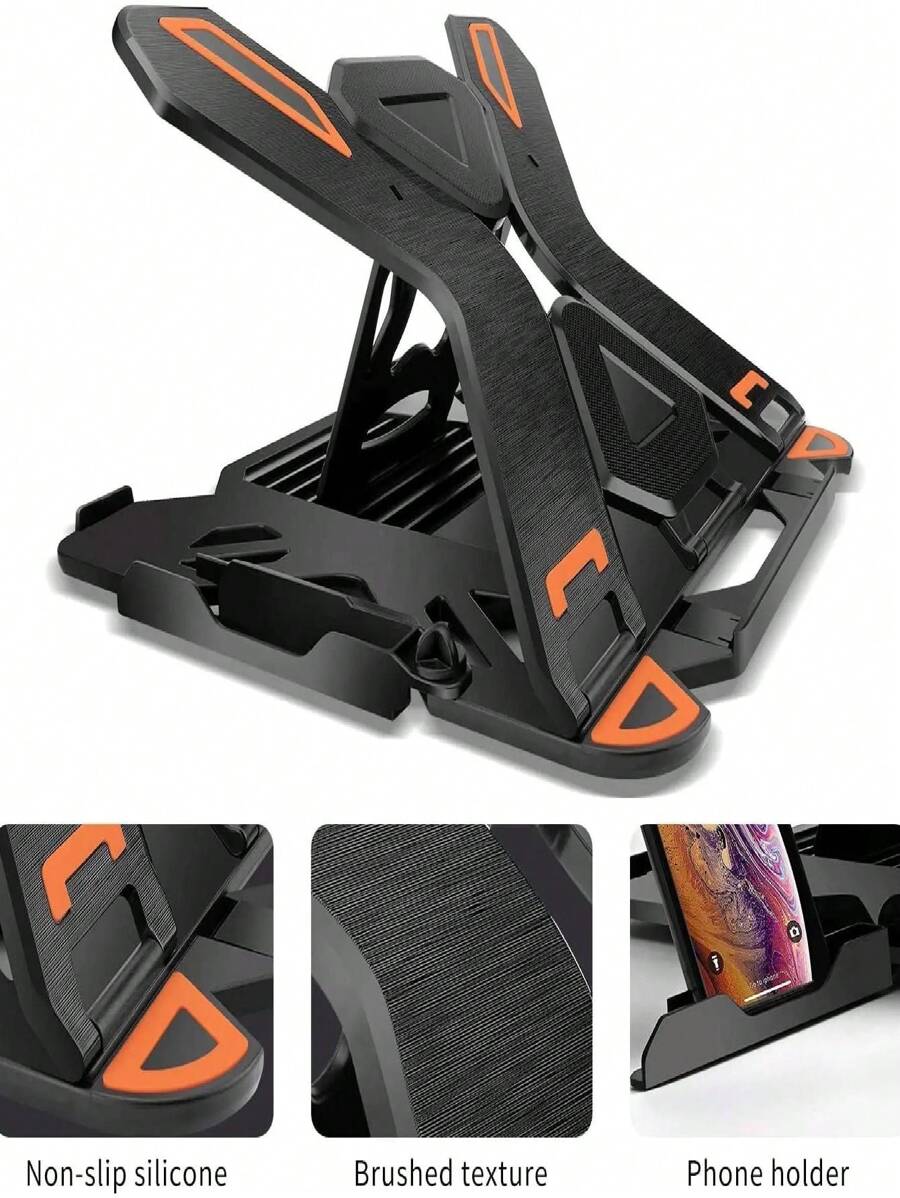 Adjustable Ergonomic Rotating Laptop Stand With Cell Phone Holder Foldable Support Base - màu đen - Xem 1
