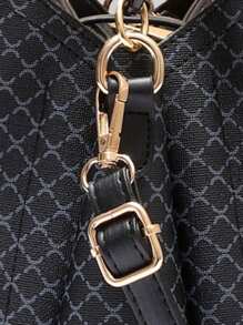 Túi xách nữ thời trang màu trơn Túi đeo vai nhỏ cho nữ Túi đeo vai bằng da PU & Ví Ví xô - màu đen - Xem 8