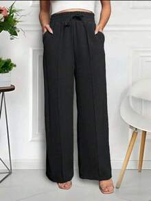 Duna Women's High Waist Wide Leg Pants - 黑色 - 查看 4
