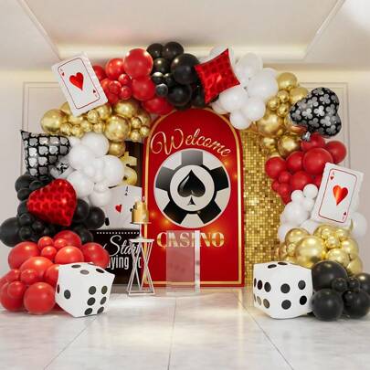 Party Decorations, Las Vegas Theme Party Decorations, Balloon Arch, Night Poker Birthday Party Decor, White Red Black Gold Metal Balloon Arch Kit, Night Decorations, Birthday Supplies, Red Birthday Decor