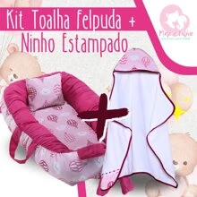 MeF Mae e Filho Toalha de Banho Bebe Dupla Camada com Capuz e Forro Fralda + Ninho Redutor de Berço Bebe Recem Nascido 100% Algodão - Floral - Visão 2