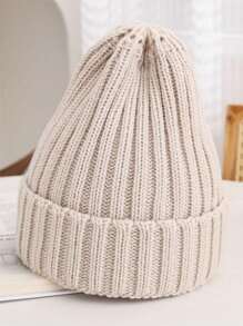 Winter Knit Beanie Caps, Unisex Elastic Acrylic Skullies, Breathable Plain Knitted Beanies With Turn-Up Cuff For All Seasons