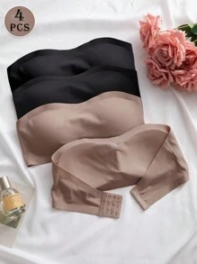 4pcs/Set Women Backless Strapless Bras, Seamless Tube Tops Comfort Lingerie - Multicolor - View 3