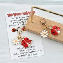 1 件/2 件瓢虫和雏菊吊饰钥匙扣 - 忧虑瓢虫卡片套装：送给动物爱好者的可爱又温馨的礼物 - 彩色 - 查看 3