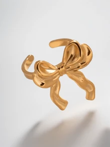 1pc New Fashion Lightweight Bowknot Ribbon Style Delicate Adjustable Open Ring For Women,Valentine's Day Ring Gift Valentines - Gold - View 2