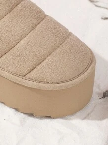 5厘米高跟女式厚底包趾拖鞋，柔软毛绒保暖静音家居拖鞋，适合秋冬季 - 米色 - 查看 7