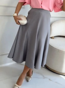 Women's Tailored Midi Skirt Evase Sensorial With Elegant Pocket - 灰色 - 查看 1