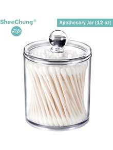 1 件/2 件/3 件/4 件 12 盎司 Q-Tip 分配器罐带标签 - 透明亚克力 Q-Tip 支架储存罐，适用于球、清洁棉签、Q-Tips、圆形（小） - 彩色 - 查看 10