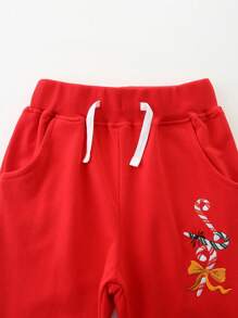 2 pezzi/set, tuta sportiva comoda per ragazze giovani, con motivo ricamato alla moda, per Natale - Rosso - Visualizzare 7
