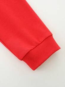 2 pezzi/set, tuta sportiva comoda per ragazze giovani, con motivo ricamato alla moda, per Natale - Rosso - Visualizzare 10