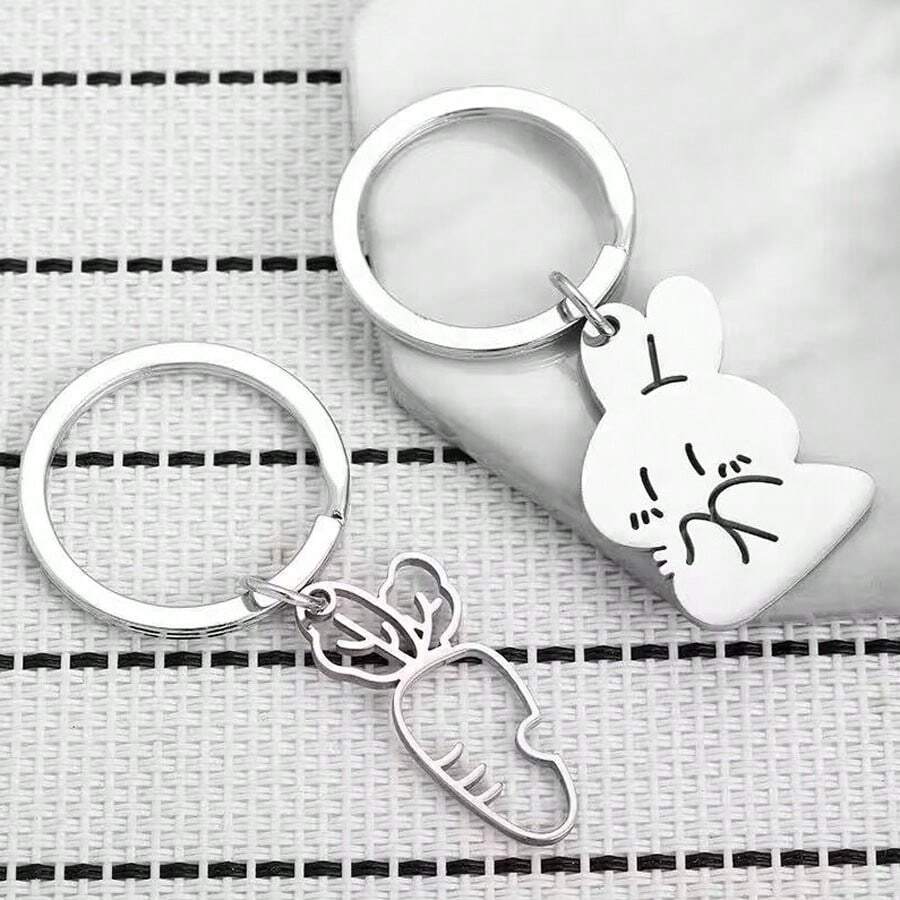 2 件创意不锈钢钥匙扣，可爱卡通情侣款包包吊坠，小金属礼物 - 彩色 - 查看 1