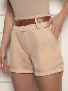 Women's Tailored Shorts With Belt High Waist Shorts Social Shorts With Premium Pocket - 卡其色 - 查看 3