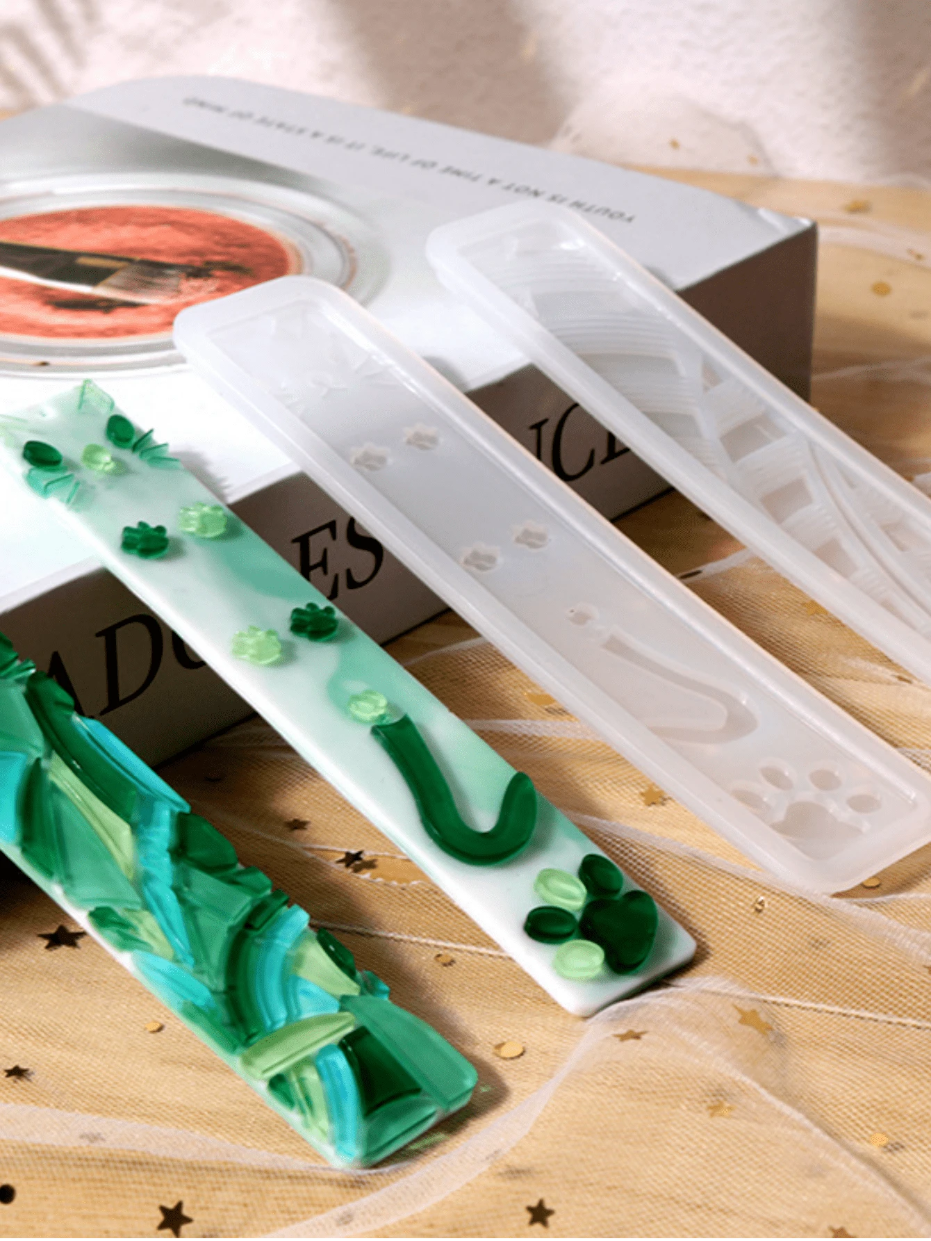 1 件树叶书签硅胶模具矩形书签环氧树脂铸造模具适用于 DIY 环氧树脂工艺品制作工具 - 矩形矽膠模具書籤 - 查看 1