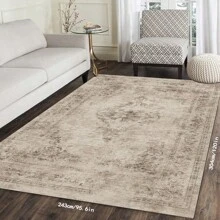 1 Stück dünner grau/blau/grün/camel amerikanischer Vintage Boho-Stil Polyester Teppich, rutschfest, maschinenwaschbar, geeignet für Wohnzimmer, Schlafzimmer, Flur